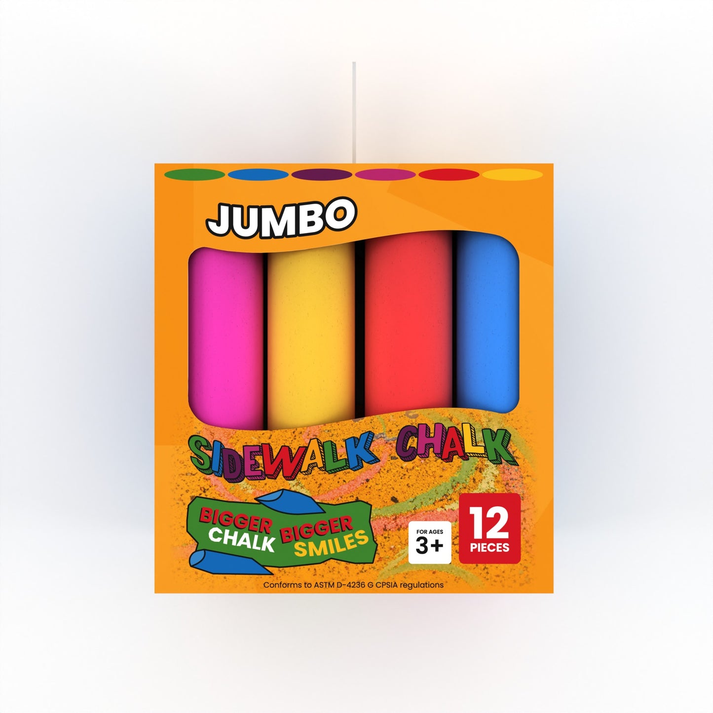 Jumbo Sidewalk Chalk - Washable, Non-toxic, 12-count, Assorted Classic Colors