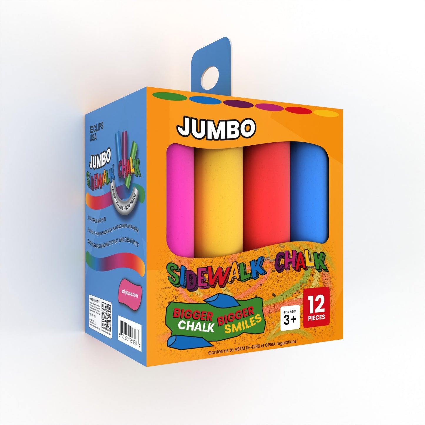 Jumbo Sidewalk Chalk - Washable, Non-toxic, 12-count, Assorted Classic Colors