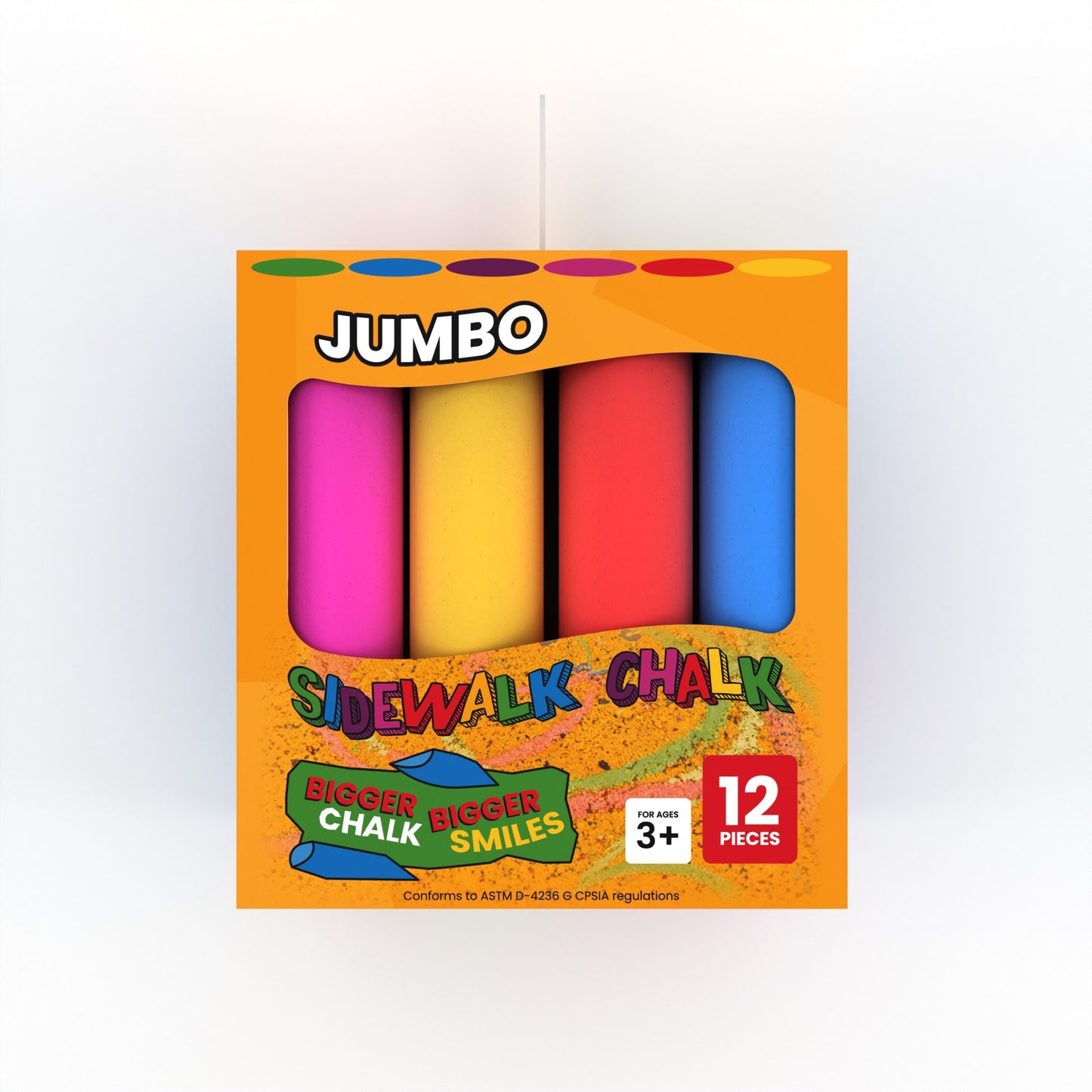 Jumbo Sidewalk Chalk - Washable, Non-toxic, 12-count, Assorted Classic Colors