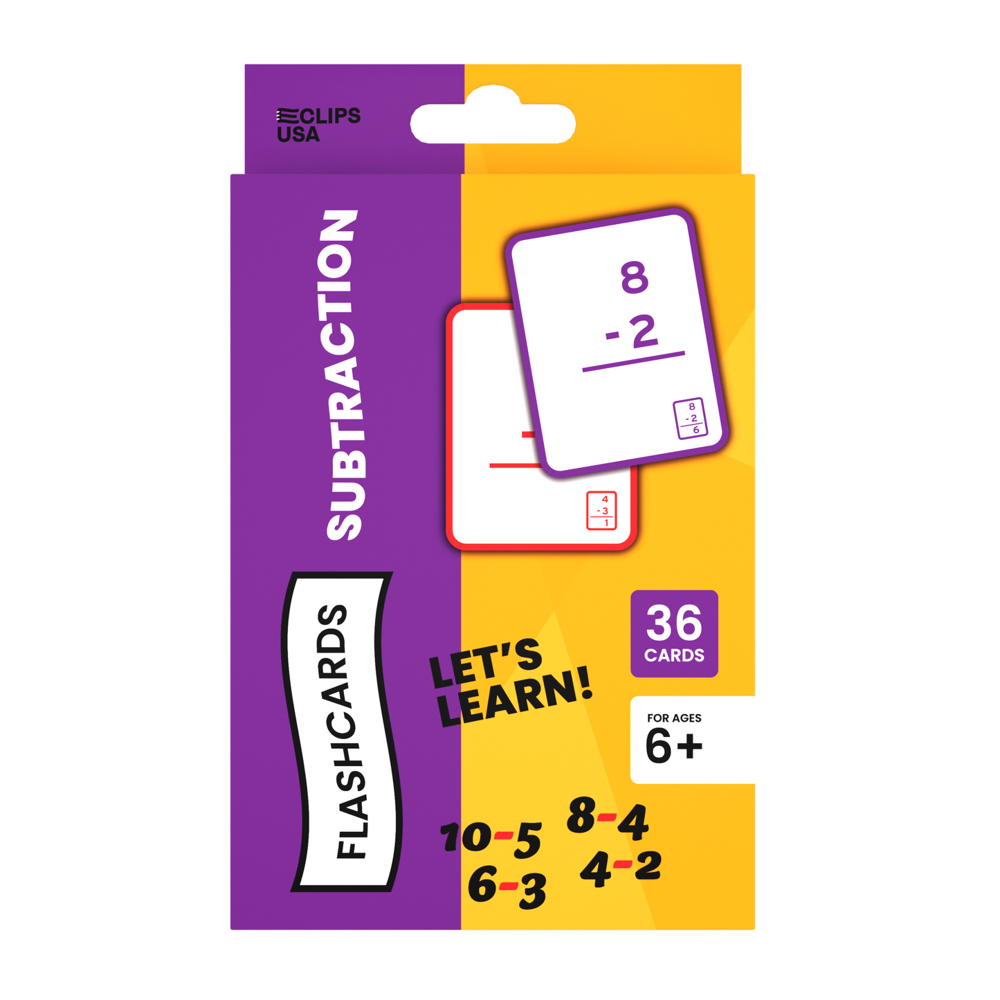 Subtraction Flash Cards: Set of 36 Cards, Case of 48 Sets