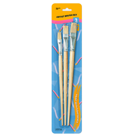 Artist Paint Brush Set - 3 Assorted Sizes (8" 10" 12")