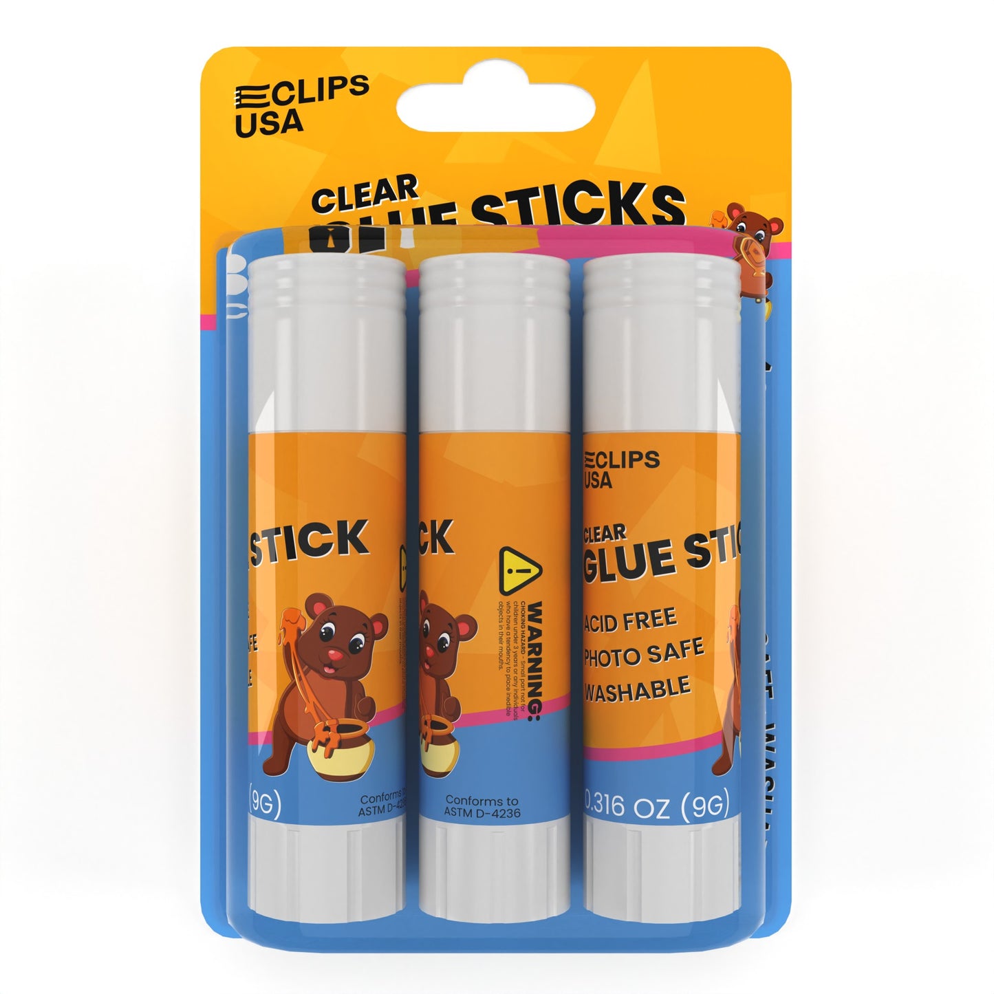 Clear Glue Sticks - All-purpose, Washable, Acid-free, Photo-safe, 3 Pack, 0.316 Oz