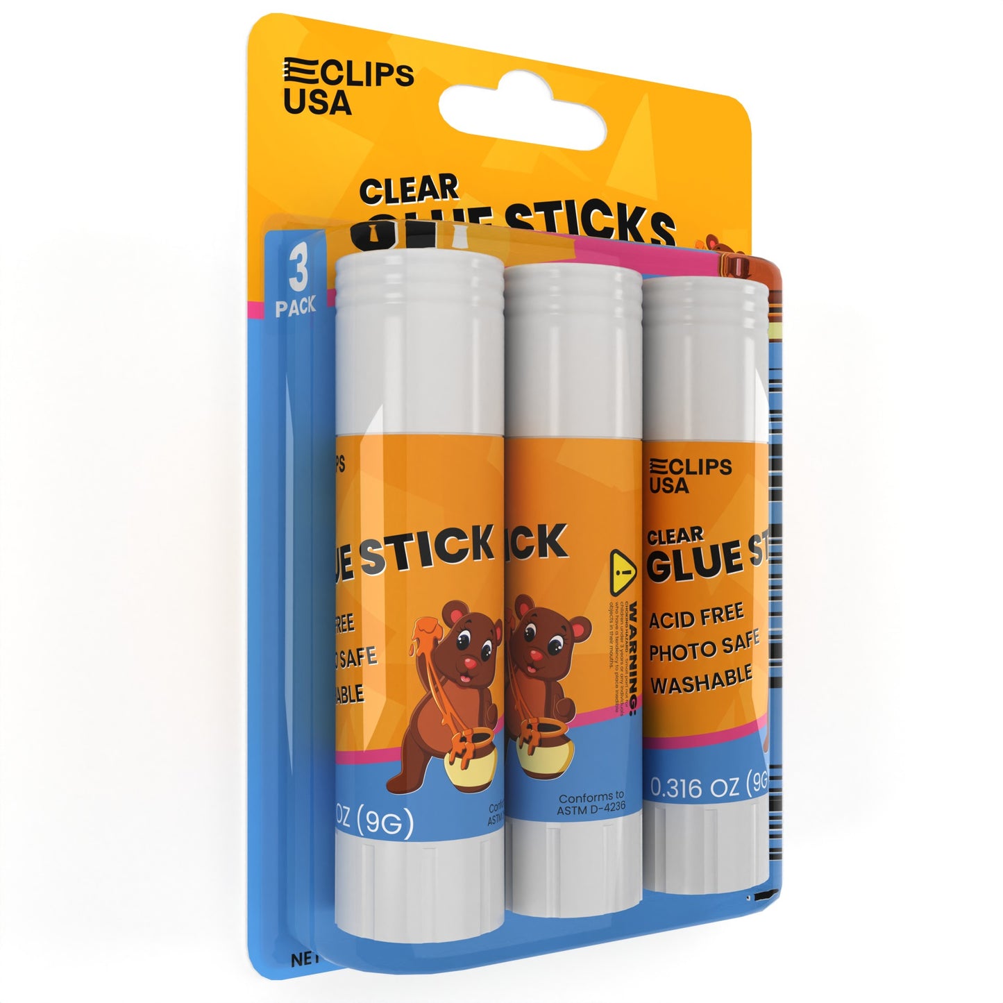 Clear Glue Sticks - All-purpose, Washable, Acid-free, Photo-safe, 3 Pack, 0.316 Oz