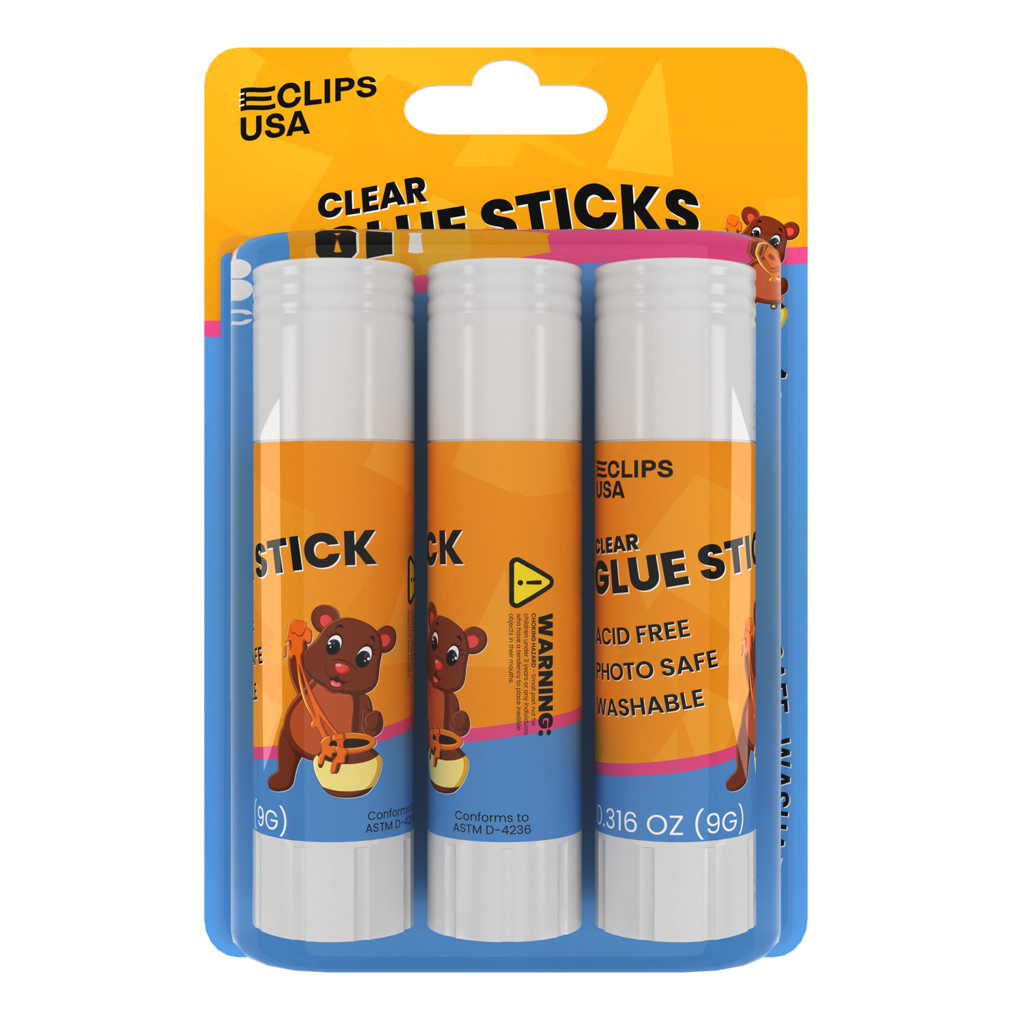 Clear Glue Sticks - All-purpose, Washable, Acid-free, Photo-safe, 3 Pack, 0.316 Oz