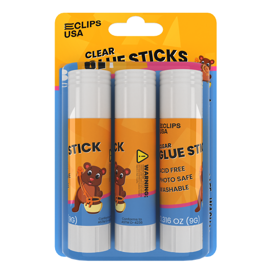 Front facing image of Clear Glue Sticks.