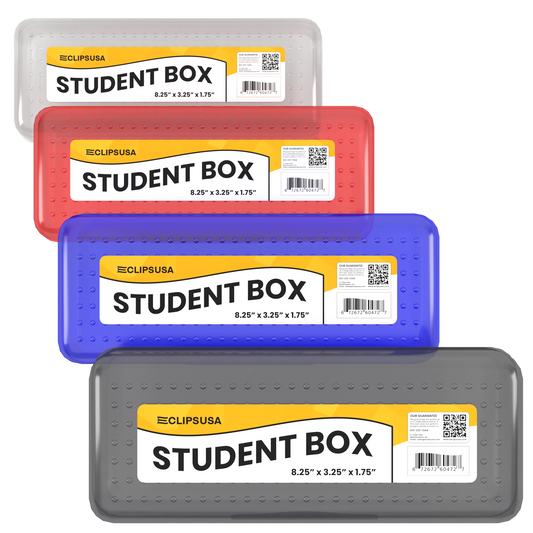 Clear Plastic Student Storage Box - Small Pencil Box, Assorted Colors, 8.25 X 3.25 X 1.75 Inches