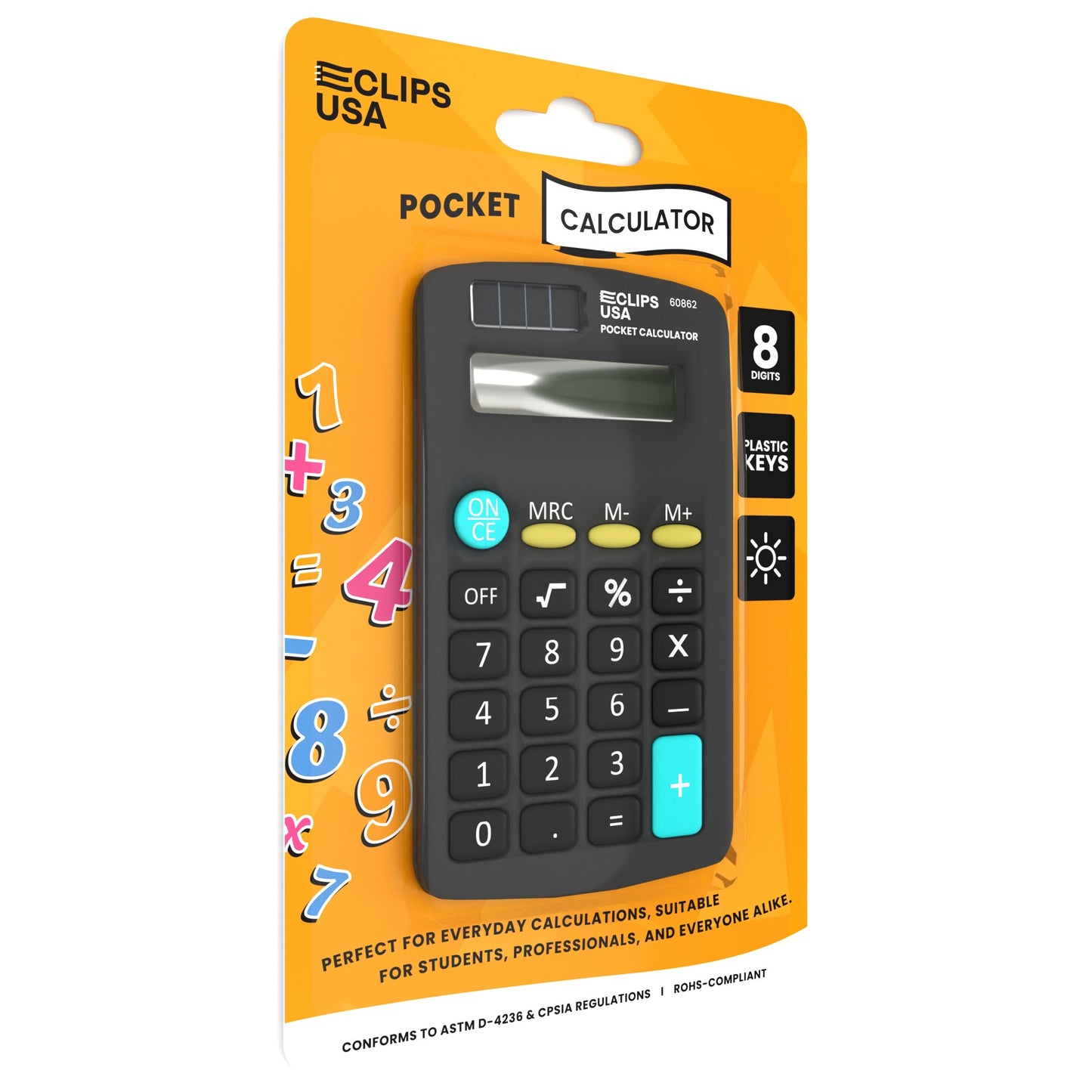 Pocket-Sized Calculator - 8 Standard Functions, Solar Powered, Handheld