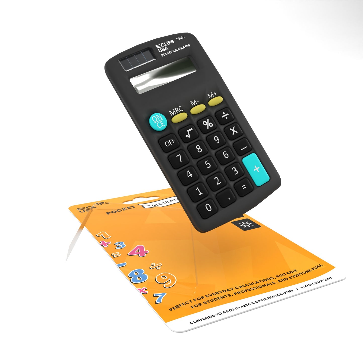 Pocket-Sized Calculator - 8 Standard Functions, Solar Powered, Handheld