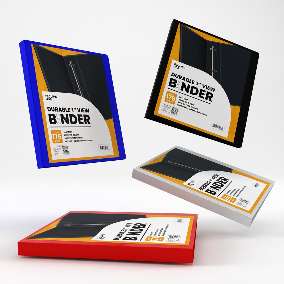 24 Units: E-Clips USA Durable View 1 Inch Binder
