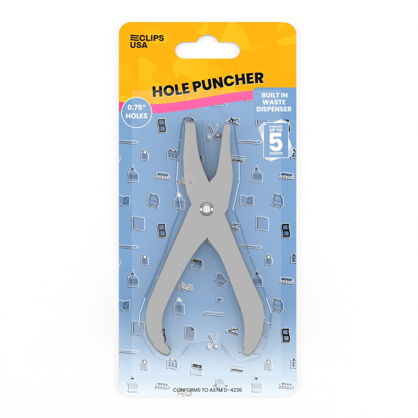 Single Hole Puncher - Heavy-duty, 5-page Capacity, 1/4 Inch Diameter, Stainless Steel