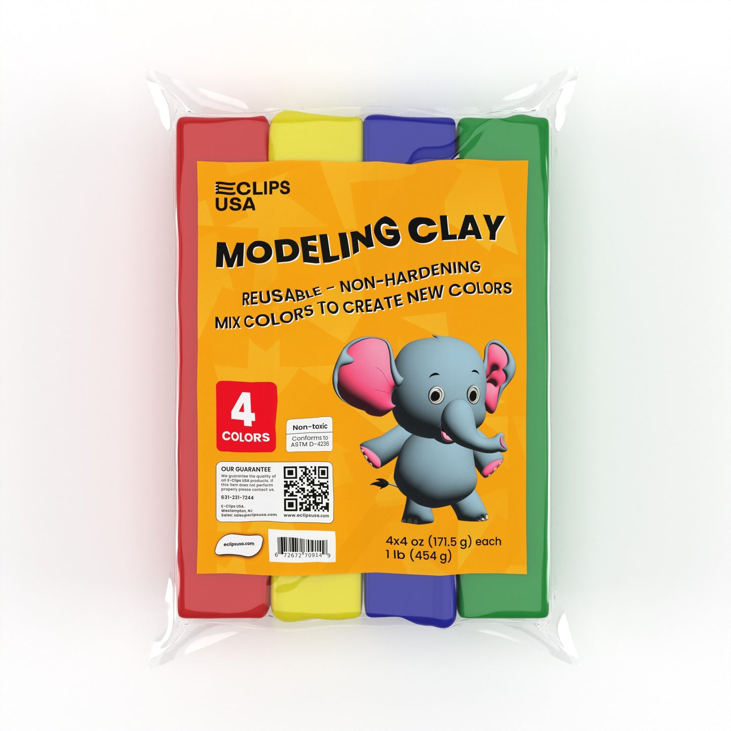 Modeling Clay for Kids - Non-toxic, 4 Sticks, Assorted Colors, 1 Lb (64 Oz)