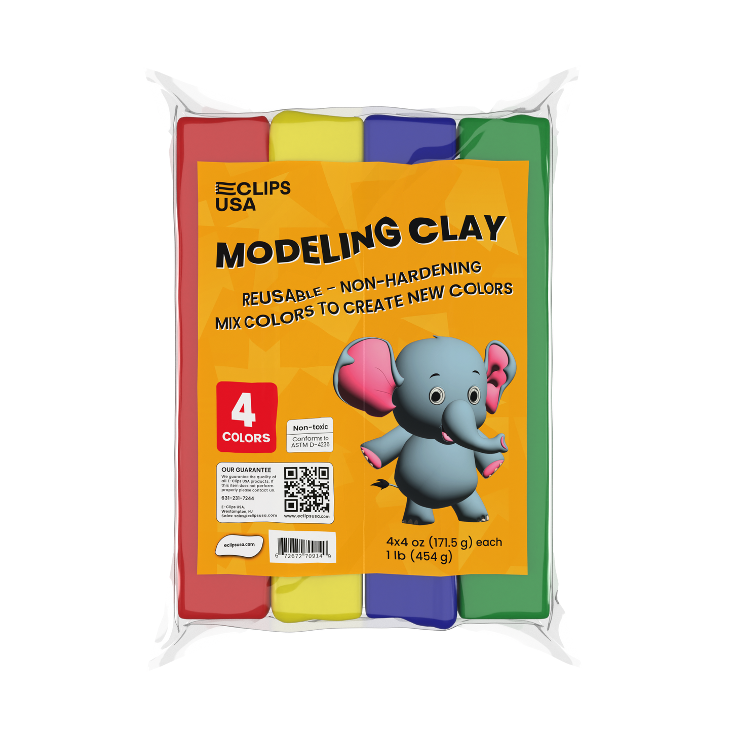 Modeling Clay for Kids - Non-toxic, 4 Sticks, Assorted Colors, 1 Lb (64 Oz)