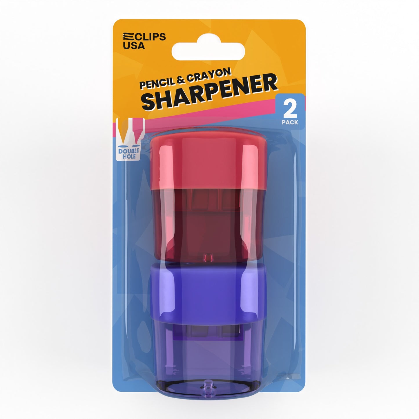 Manual Pencil Sharpeners - Double Hole For Pencil And Crayon, Compact Receptacle Included, 2 Pack