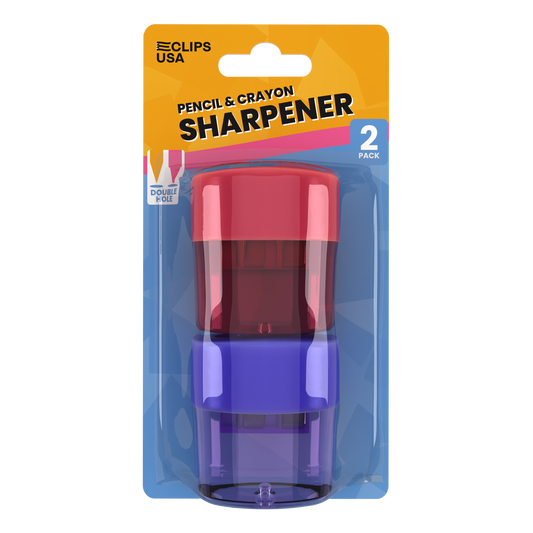 Manual Pencil Sharpeners - Double Hole For Pencil And Crayon, Compact Receptacle Included, 2 Pack