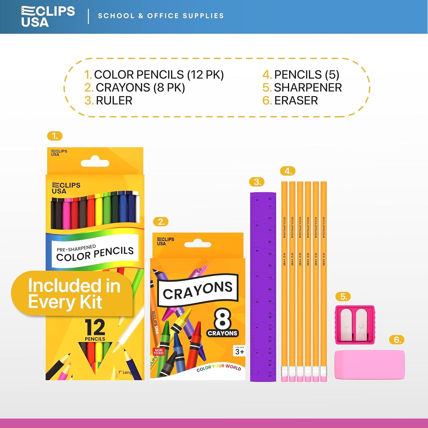 11-Piece Bulk School Supply Kits – 48 Pack Wholesale Back to School Set