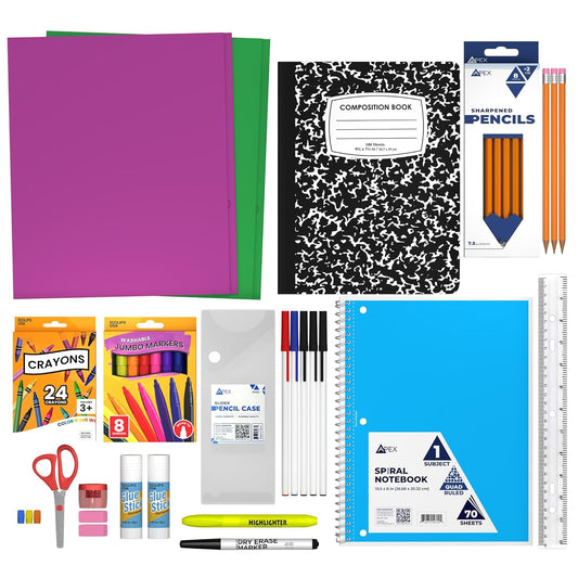 33-Piece Ultimate School Supply Kits for K-5 Students Case of 12 Kits