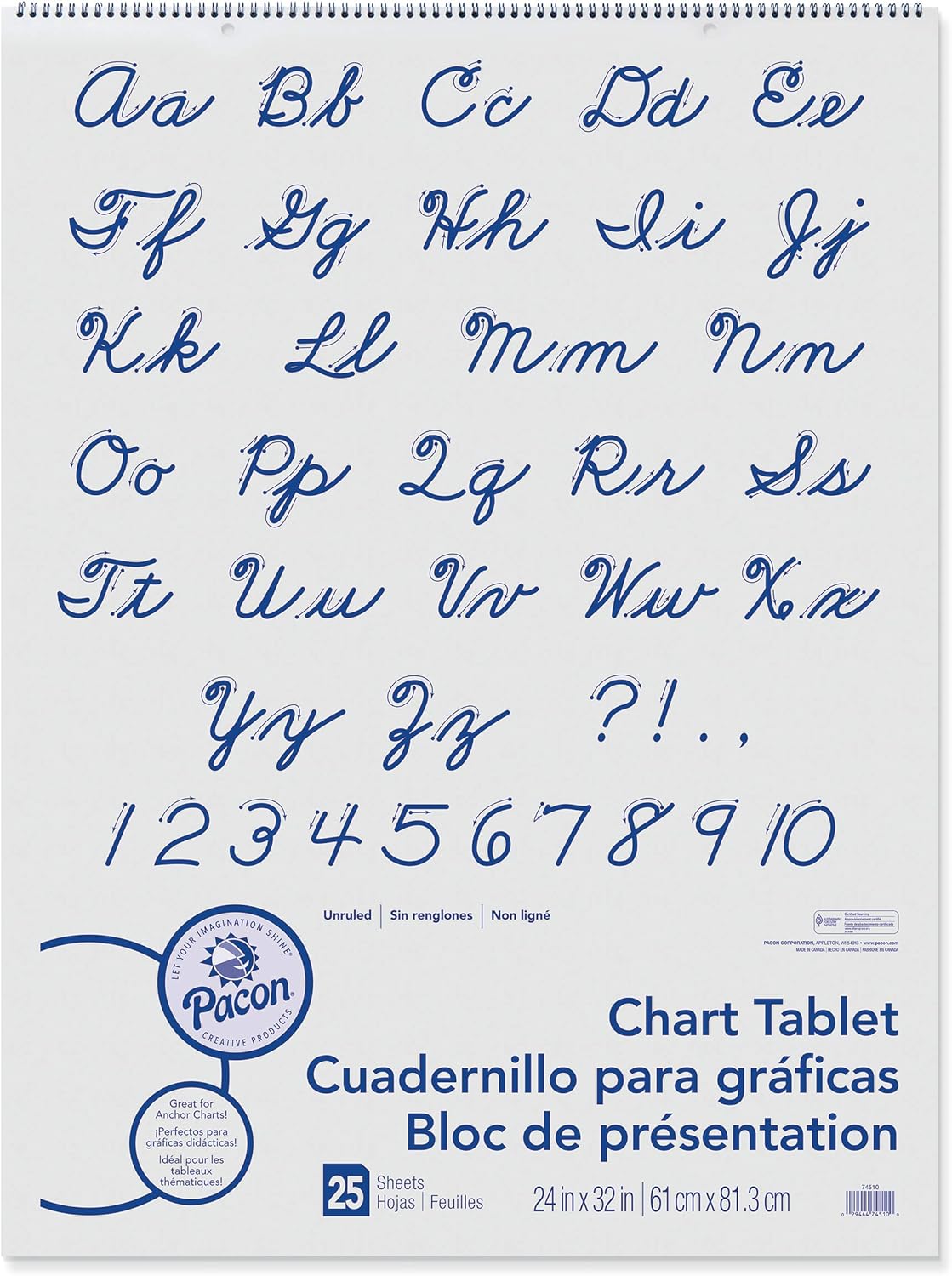 Front facing image of White Unruled Chart Tablet.