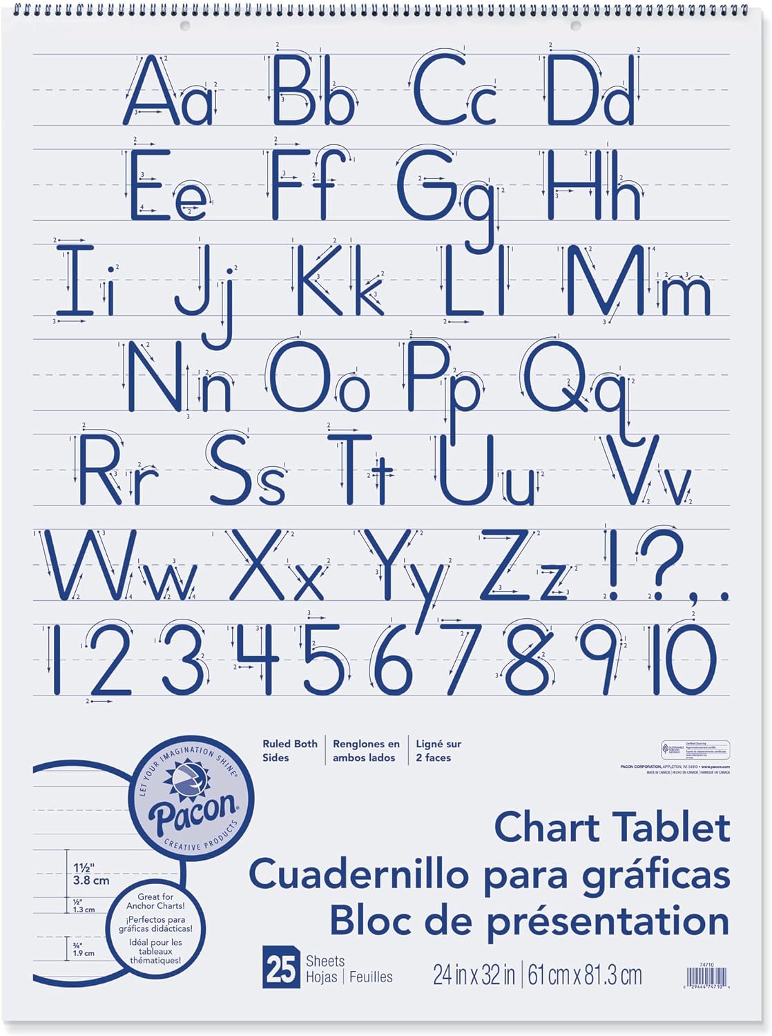 Front facing image of White Ruled Chart Tablet.