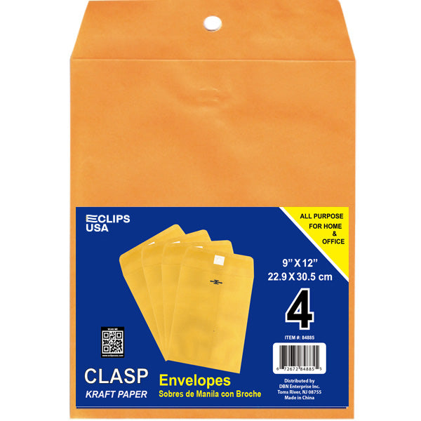84885: Manila Clasp Envelopes, 9x12, 4 Pack