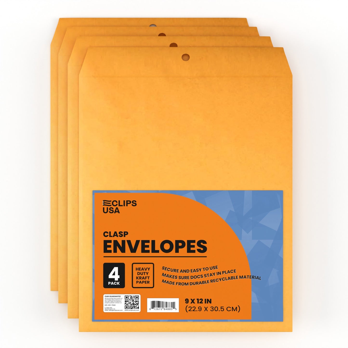 Kraft Clasp Envelopes - 9 X 12 Inches, 4-count