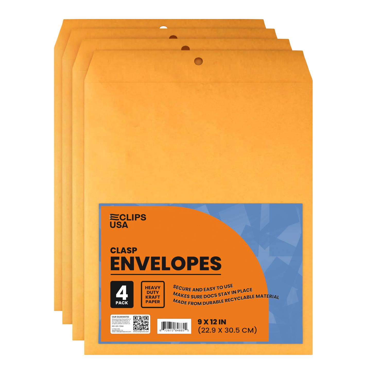 Kraft Clasp Envelopes - 9 X 12 Inches, 4-count