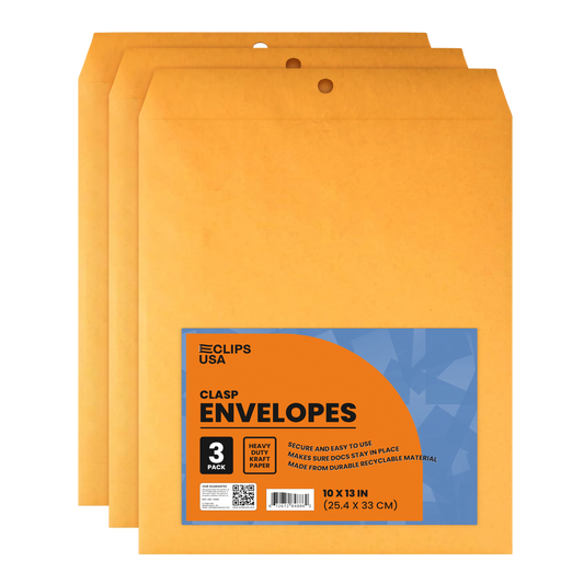 Kraft Clasp Envelopes - 10 X 13 Inches, 3-count