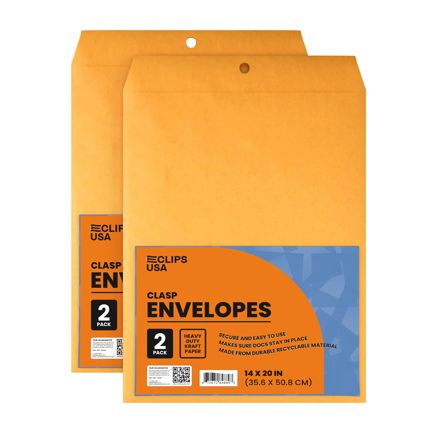 Kraft Clasp Envelopes - 14 X 20 Inches, 2-count