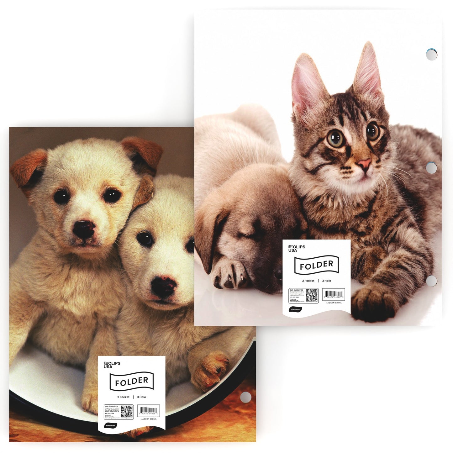 Cats & Dogs Themed Paper Pocket Binder Folders - Pocket Divider, 2-pocket Portfolio With Business Card Slots, Fits Standard 3-Ring Binder