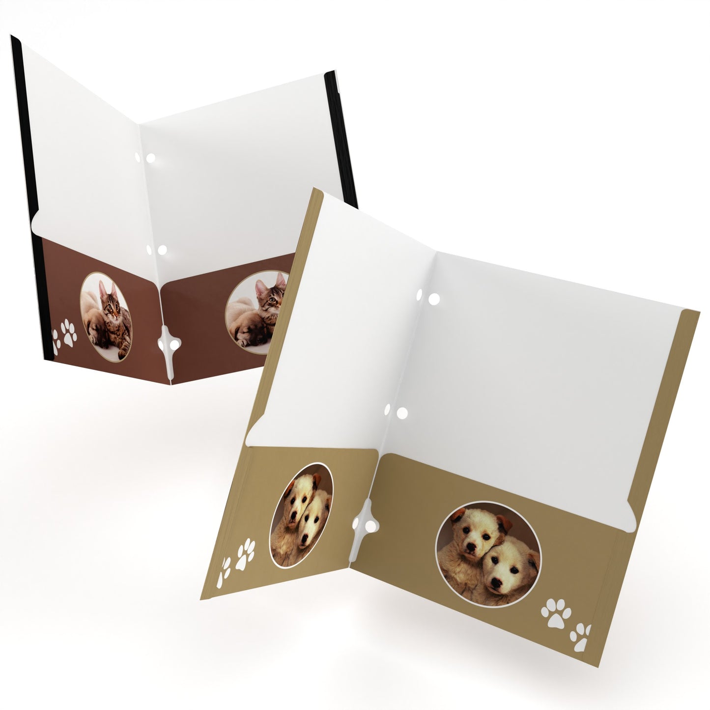 Cats & Dogs Themed Paper Pocket Binder Folders - Pocket Divider, 2-pocket Portfolio With Business Card Slots, Fits Standard 3-Ring Binder