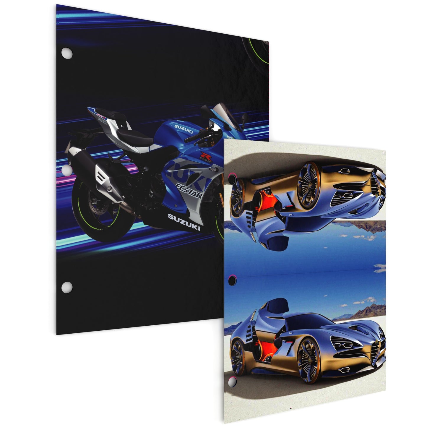 Cars & Motorcycle Themed Paper Pocket Binder Folders - Pocket Divider, 2-pocket Portfolio With Business Card Slots, Fits Standard 3-Ring Binder