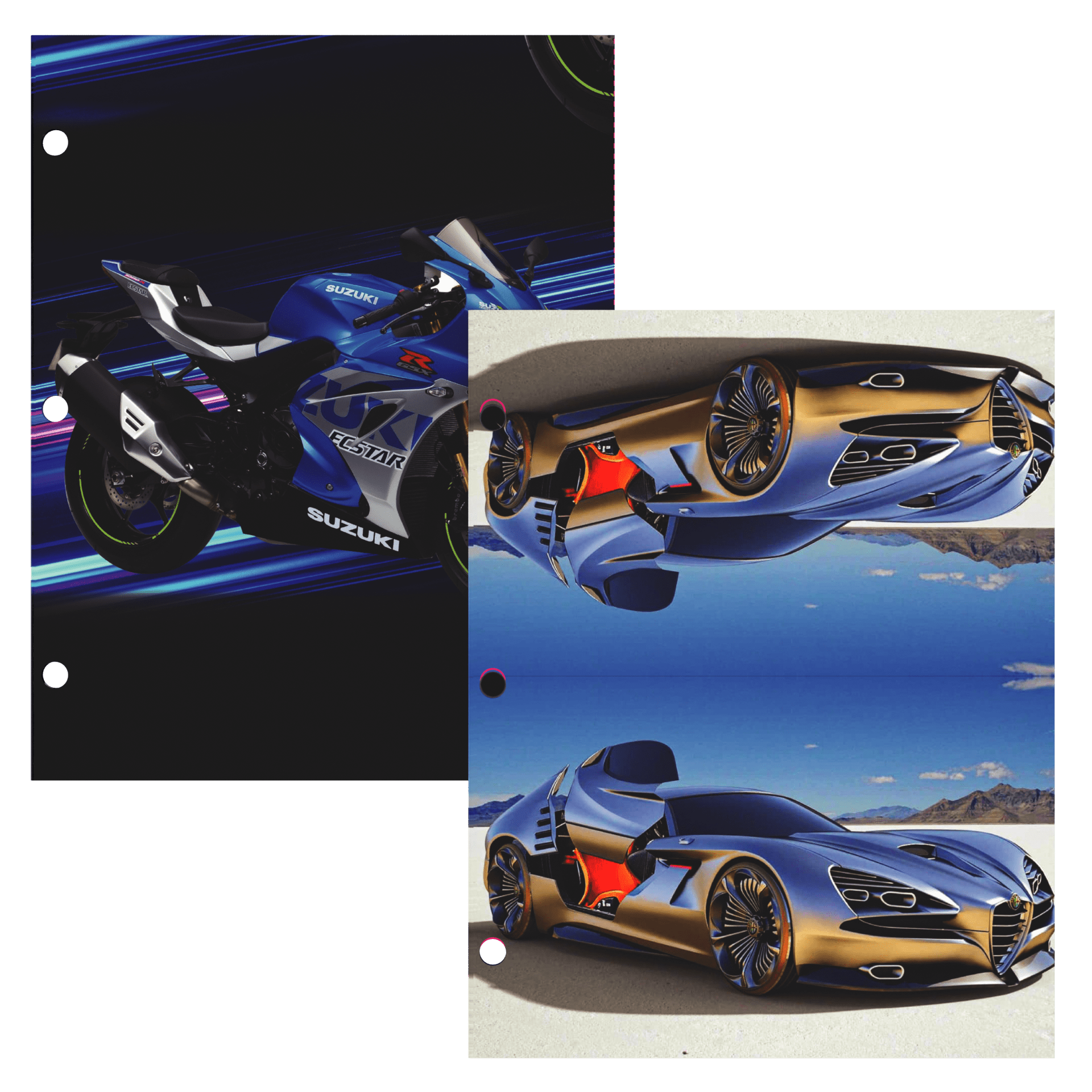 File Folder Racing Cars 48 Units: E-Clips USA Cars & Motorcycle Themed Paper Pocket Binder Folders