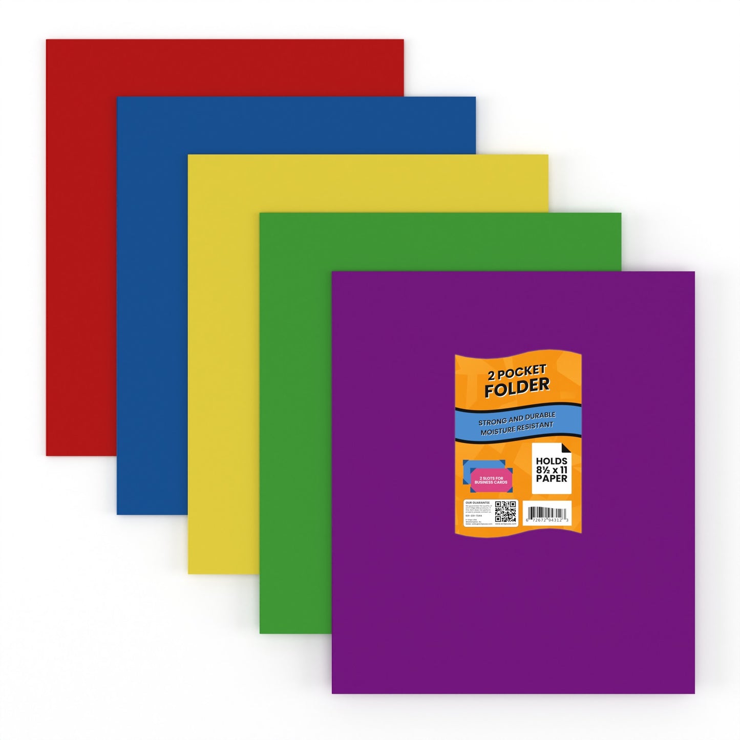 Paper Pocket Folders - 2-pocket Portfolio With Business Card Slots, Assorted Colors