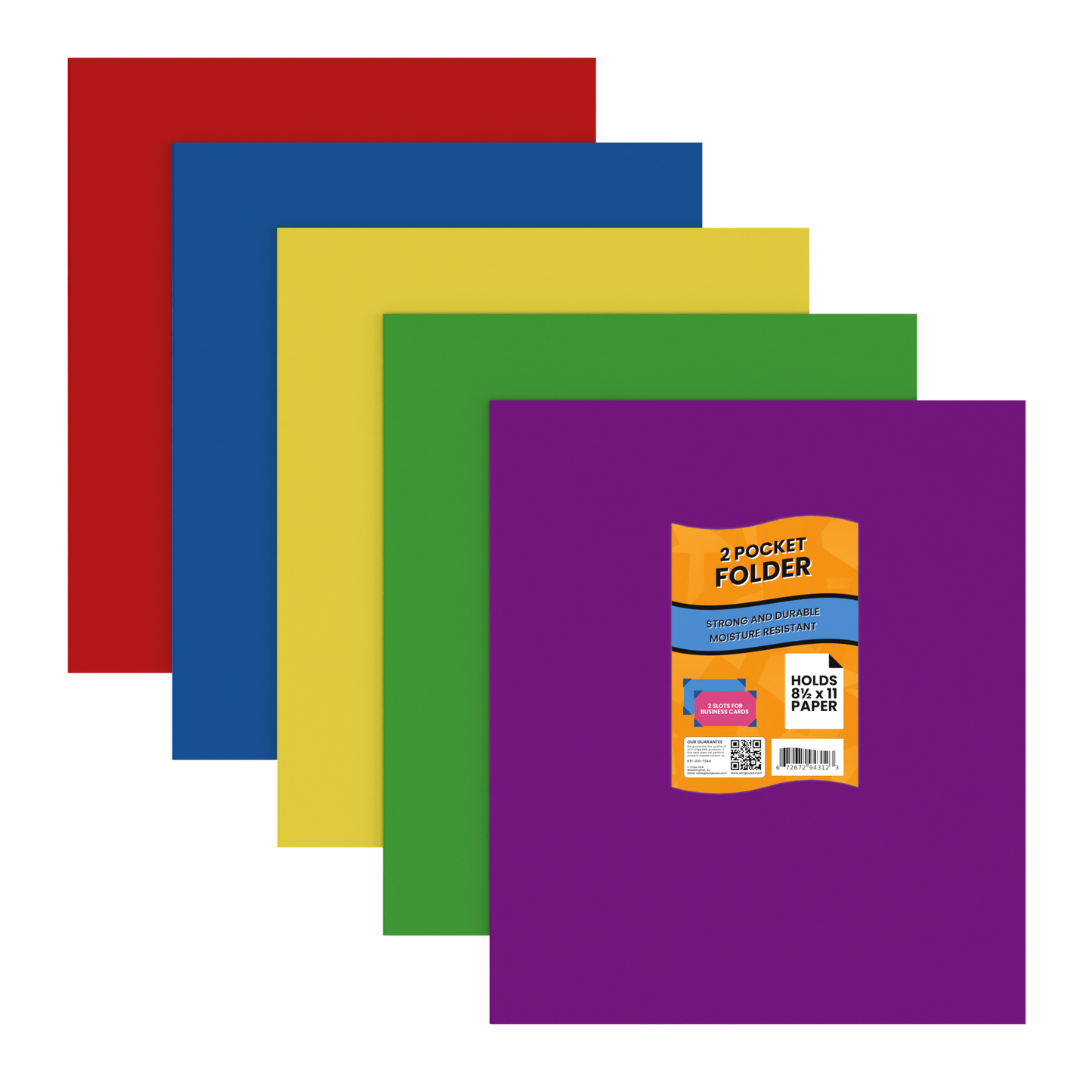 Paper Pocket Folders - 2-pocket Portfolio With Business Card Slots, Assorted Colors