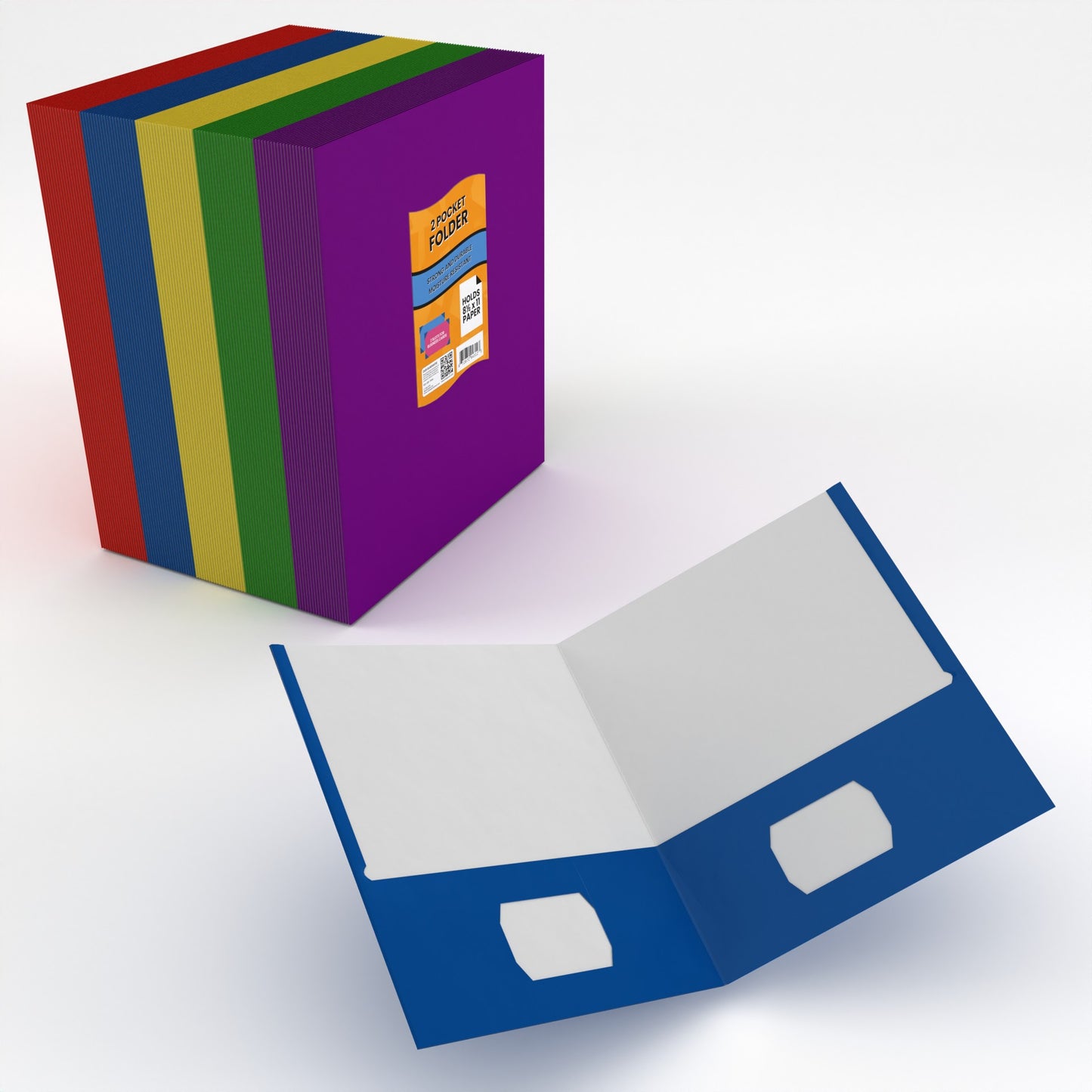 Paper Pocket Folders - 2-pocket Portfolio With Business Card Slots, Assorted Colors