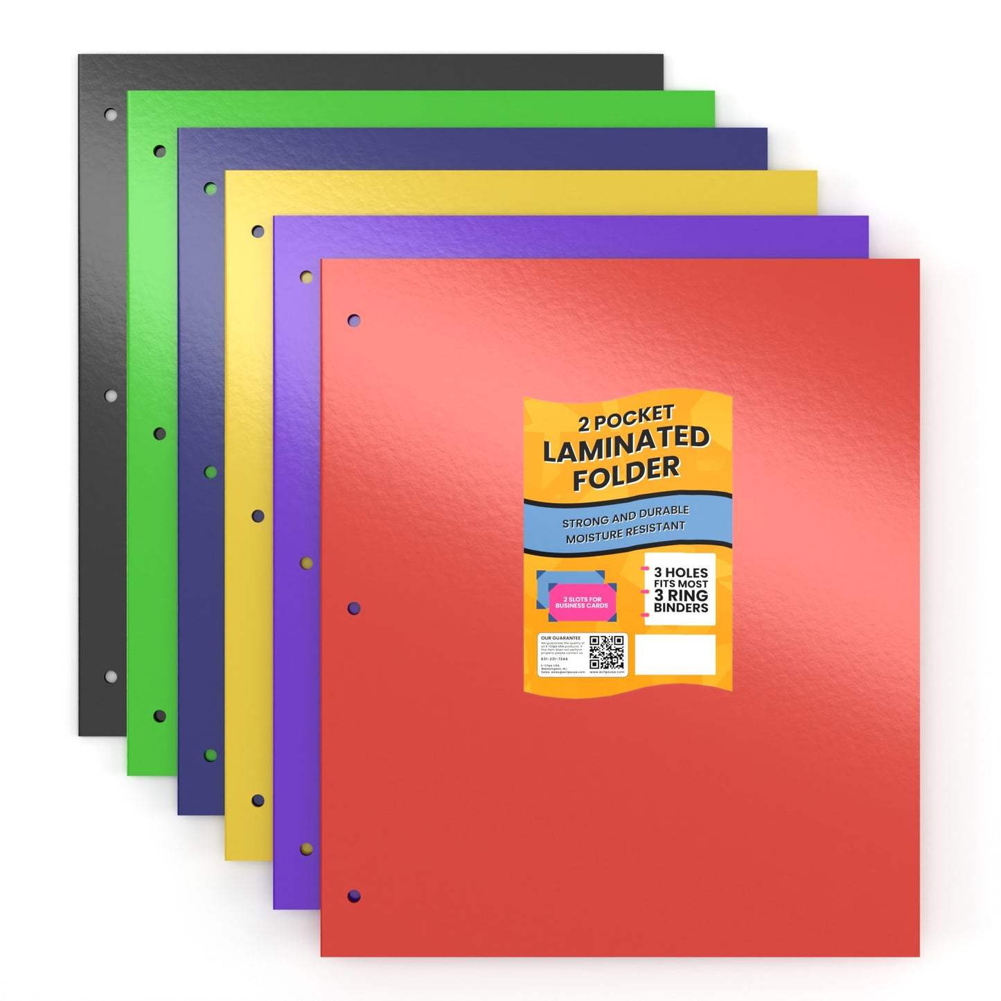 Laminated Paper Pocket Binder Folders - Pocket Divider, 2-pocket Portfolio With Business Card Slots, Assorted Colors