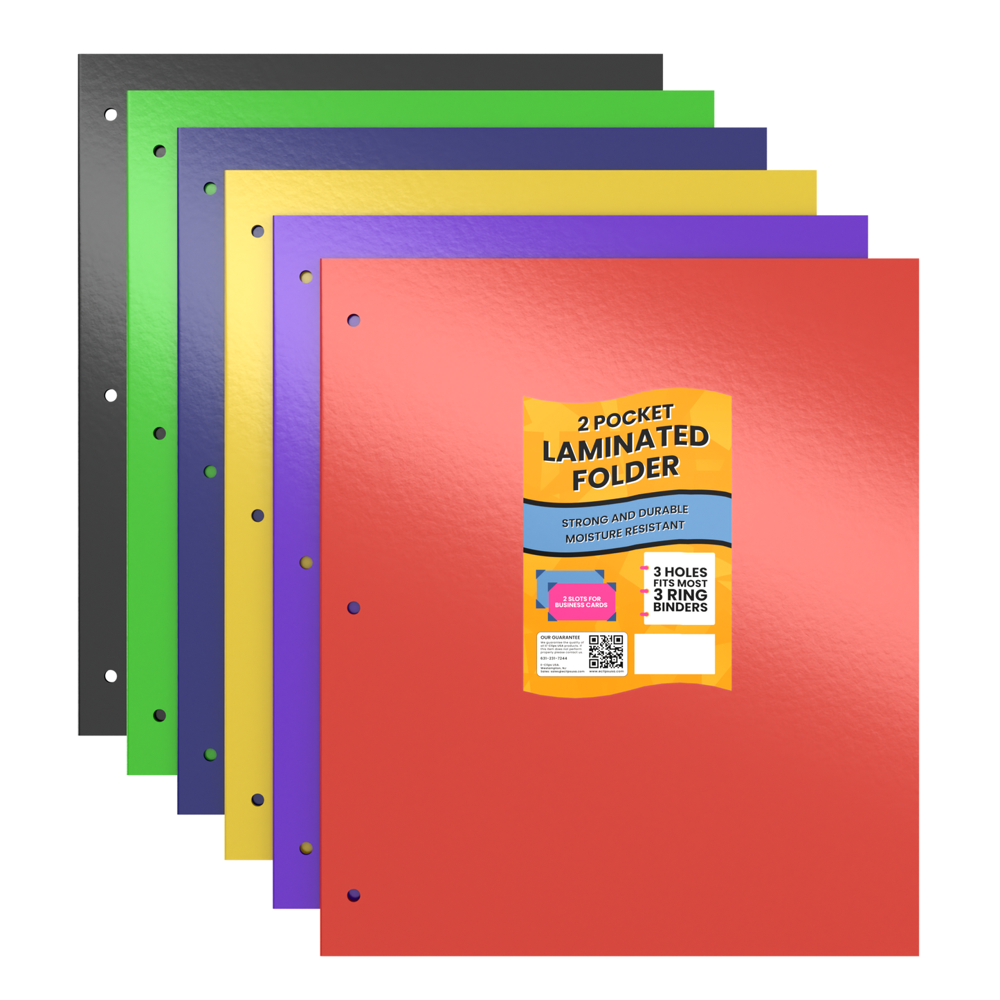 Laminated Paper Pocket Binder Folders - Pocket Divider, 2-pocket Portfolio With Business Card Slots, Assorted Colors