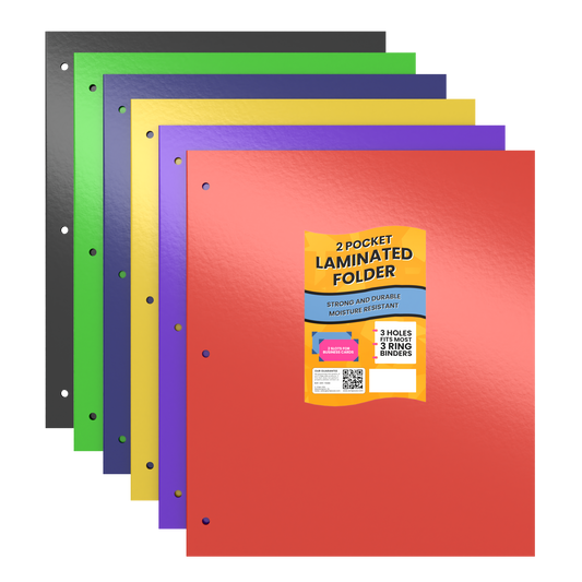 Laminated Paper Pocket Binder Folders - Pocket Divider, 2-pocket Portfolio With Business Card Slots, Assorted Colors