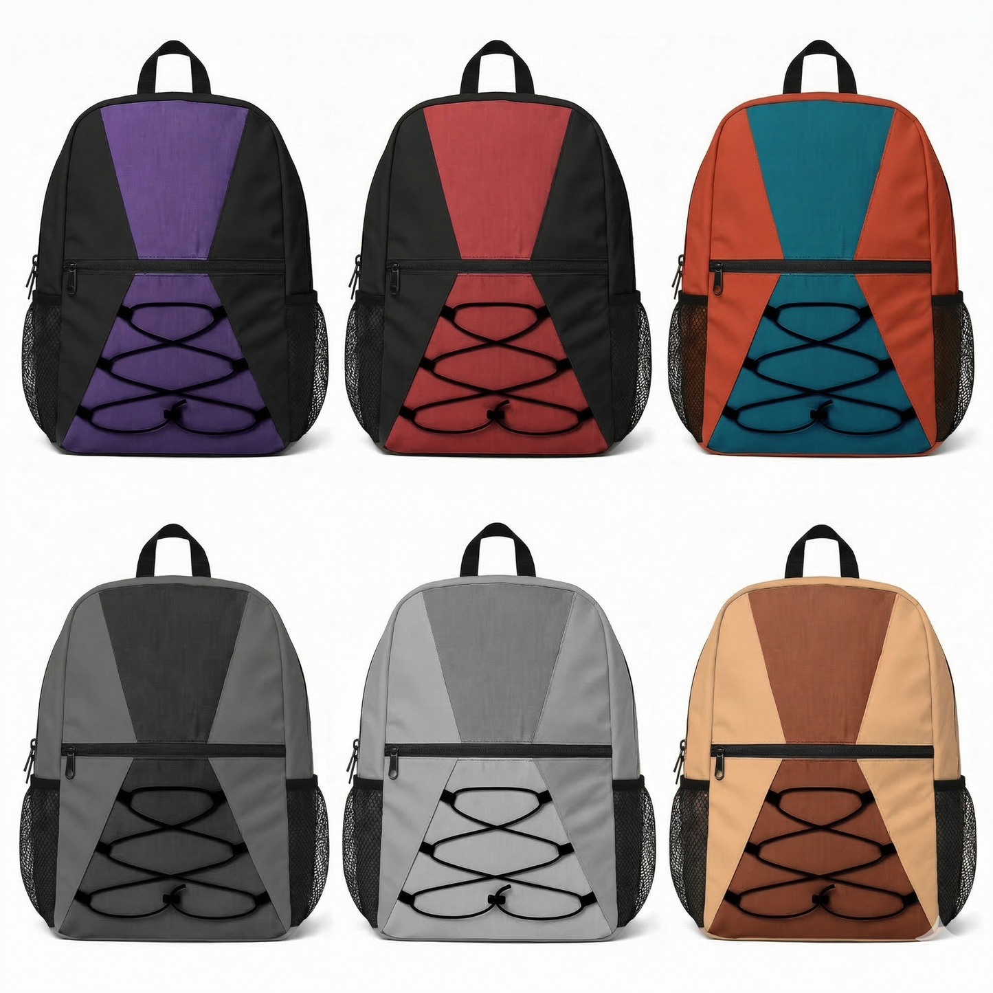 17" Bungee Backpacks –  Padded Back & Straps #10 Zipper - Assorted Colors - 24 Pack