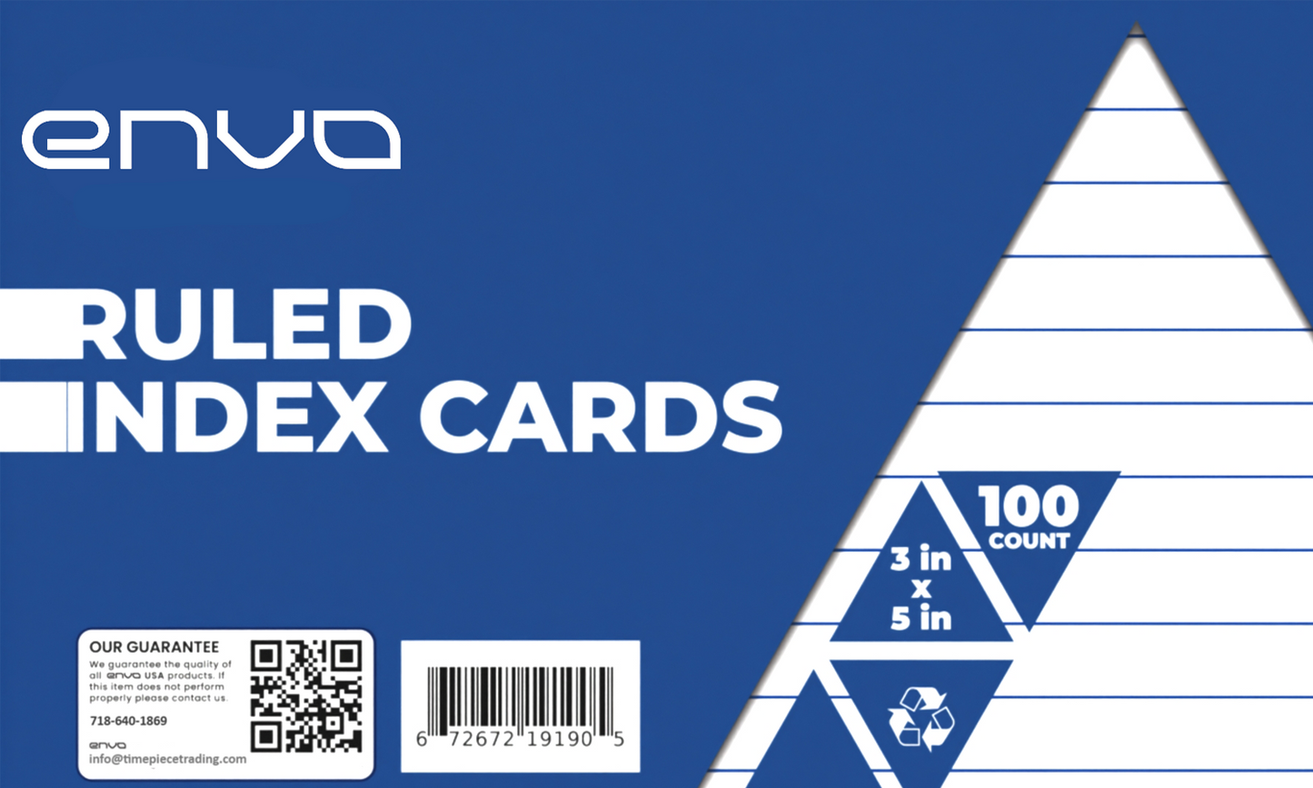 ENVO White Ruled Index Cards - 3 X 5 Inches, 100 Pack